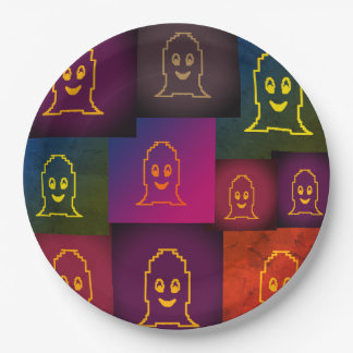 Prato De Papel Convite de Halloween com Grade de Fantasmas em Art