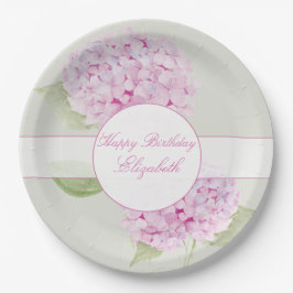 Prato De Papel Convite de Hidrangea Rosa em Aquarela