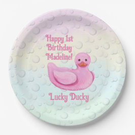 Prato De Papel Convite de Primeiro Aniversário do Lucky Ducky