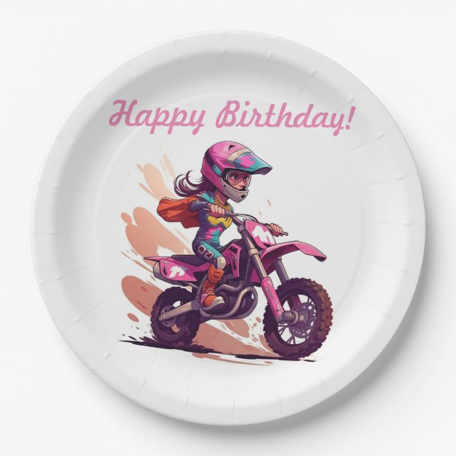 Prato De Papel Convite Motocross de Menina Personalizada (Frente)