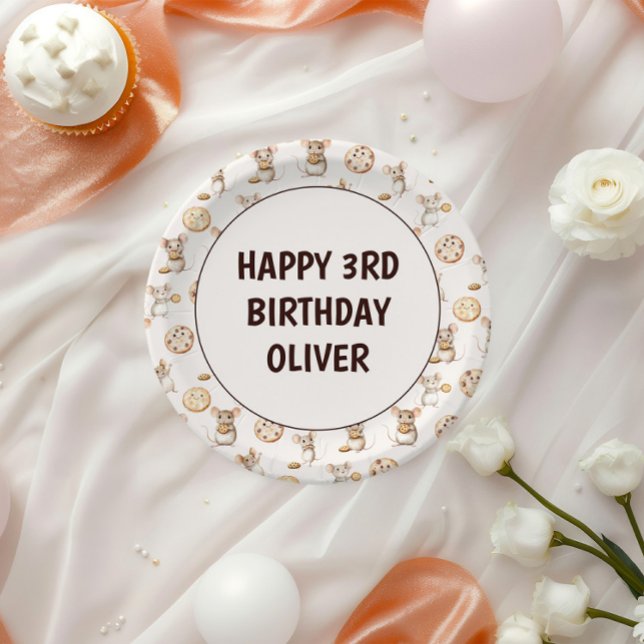 Prato De Papel Convite para Aniversário de criança de Cookie e mo (Sweet Cookie Mouse Theme Kid Birthday Paper Plate)