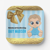 Convite para Babyshower Azul e Dourado