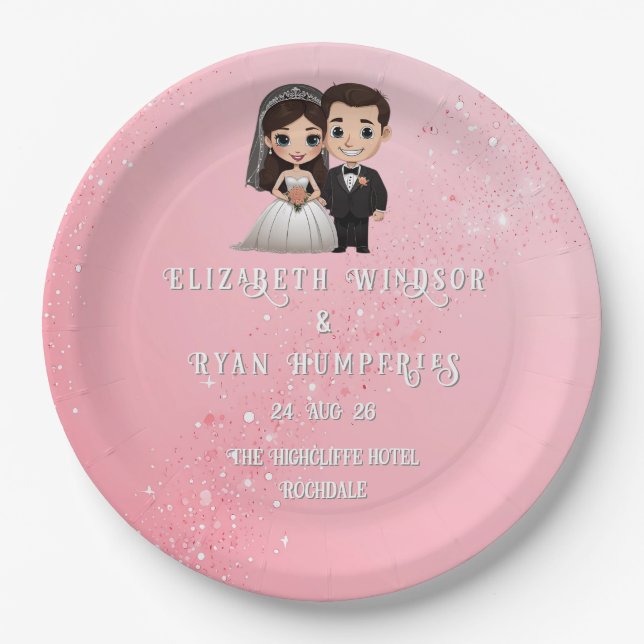 Prato De Papel Convites de Casamento Rosa com Sparkles Diamond (Frente)