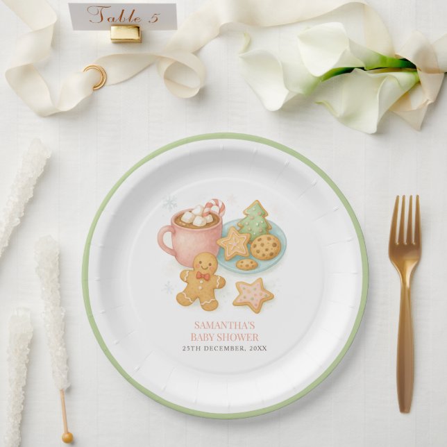 Prato De Papel Cookies and Cocoa Winter Baby Shower  (Casamento)