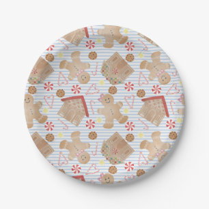 Prato De Papel Cookies de Natal com Placas de Papel de Stripe Azu