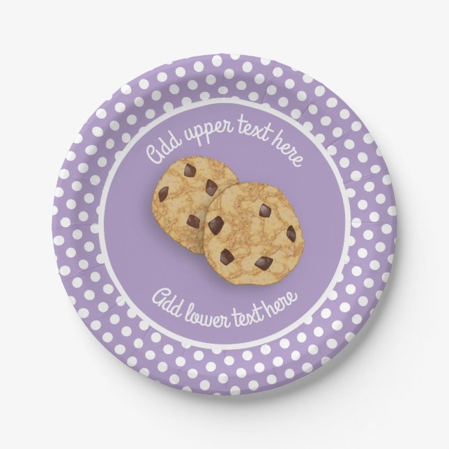 Prato De Papel Cookies e Bolinhas doce texto personalizado lilac (Frente)