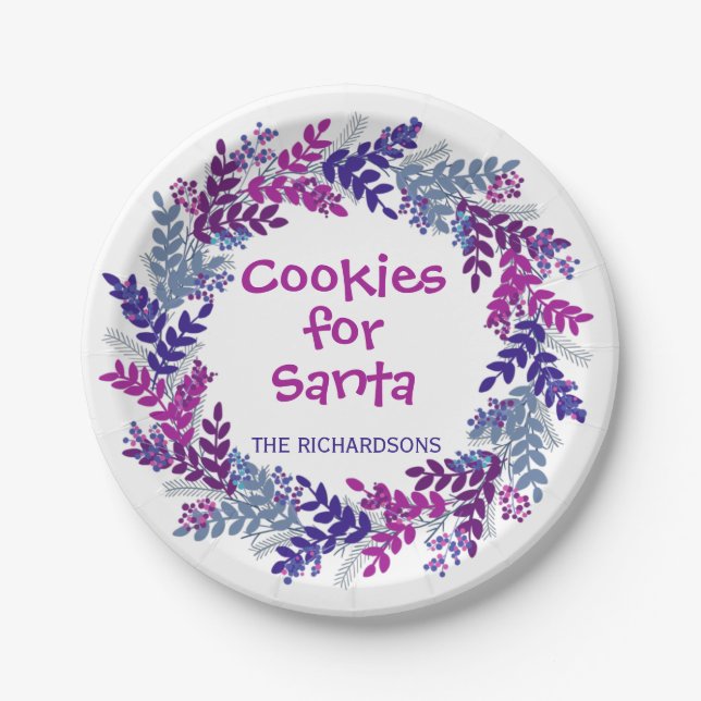 Prato De Papel Cookies para Papais noeis Purple Christmas Wreath (Frente)