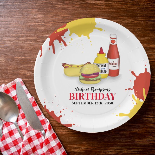 Prato De Papel Cookout Picnic do Partido Barbeque Birthday (Happy Birthday Barbeque custom paper plate. )