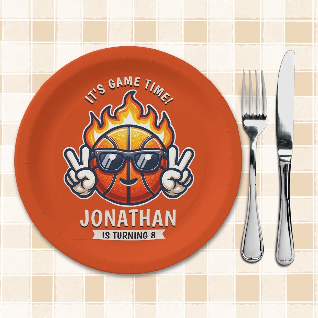 Prato De Papel Cool Birthday Boy with Basketball Theme (Criador carregado)