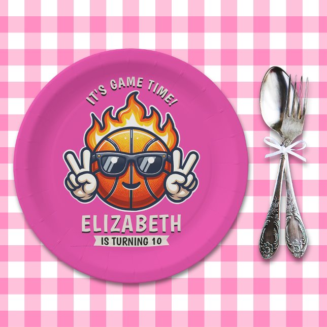 Prato De Papel Cool Birthday Girl with Basketball Theme (Criador carregado)