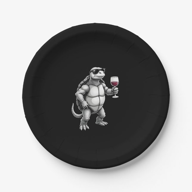 Prato De Papel cool turtle drinking red wine art print_1 (3) (Frente)