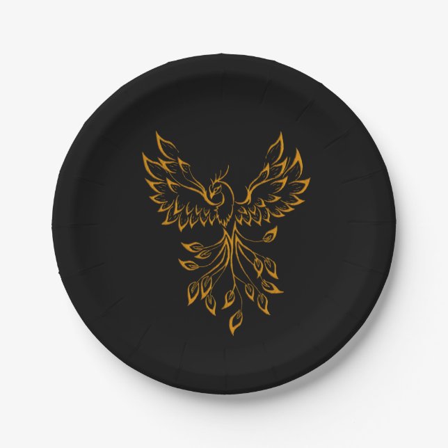 Prato De Papel Copper Dourado Phoenix sobe em preto  (Frente)