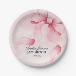 Prato De Papel Coquete de Fita Cor-de-rosa com Chá de fraldas