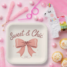 Prato de Papel Coquete Laço Rosa Doce e Chic