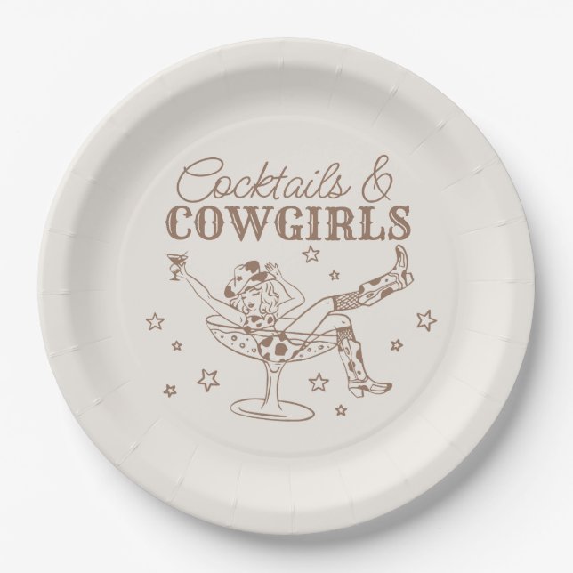 Prato De Papel Coquetéis Bege e Aniversário de Cowgirls Bachelore (Frente)
