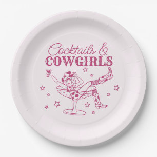 Prato De Papel Coquetéis Cor-de-Rosa e Aniversário de Cowgirl Sol