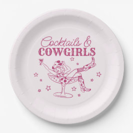 Prato De Papel Coquetéis Cor-de-Rosa e Aniversário de Cowgirls De