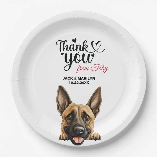 Prato De Papel Coquetel de Casamento de Cachorro Malinois Belga (Frente)