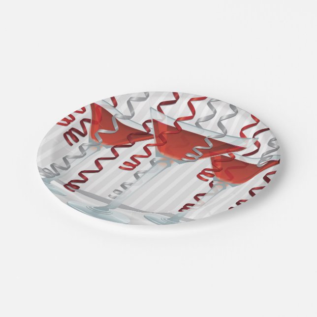 Prato De Papel Coquetel vermelho e fita (Inclinado)