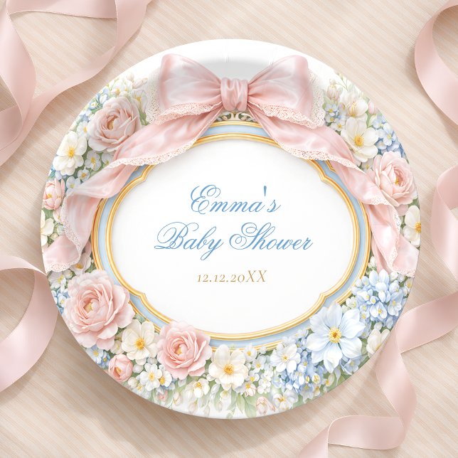 Prato De Papel Coquette Bow Garden Girl Baby Shower (Criador carregado)