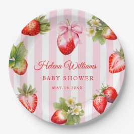 Prato De Papel Coquette Bow Strawberries Baby Shower