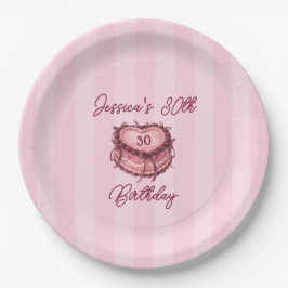 Prato De Papel Coquette Heart Birthday Cake Paper Plate
