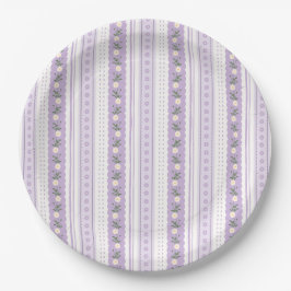 Prato De Papel Coquette Lavender Scallop Floral Stripe
