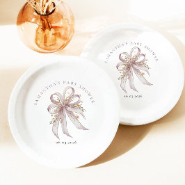 Prato De Papel Coquette purple bow baby shower