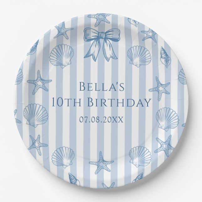 Prato De Papel Coquette Seashells Beach Birthday Plates (Frente)