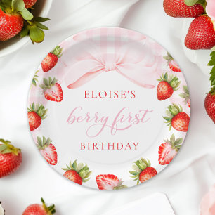 Prato De Papel Coquette Strawberry Primeiro Aniversário