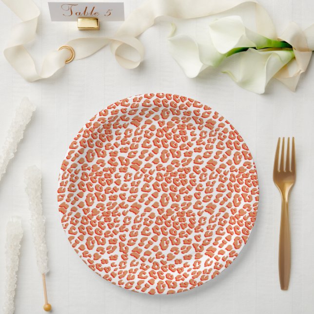 Prato De Papel Cor âmbar e Impressão Leopardo Branco (Casamento)