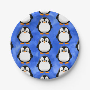Prato De Papel Cor Azul De Cartoon Pinguim-Cinto
