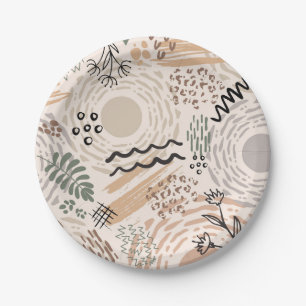 Prato De Papel Cor da Terra com decoração em forma de abstrato
