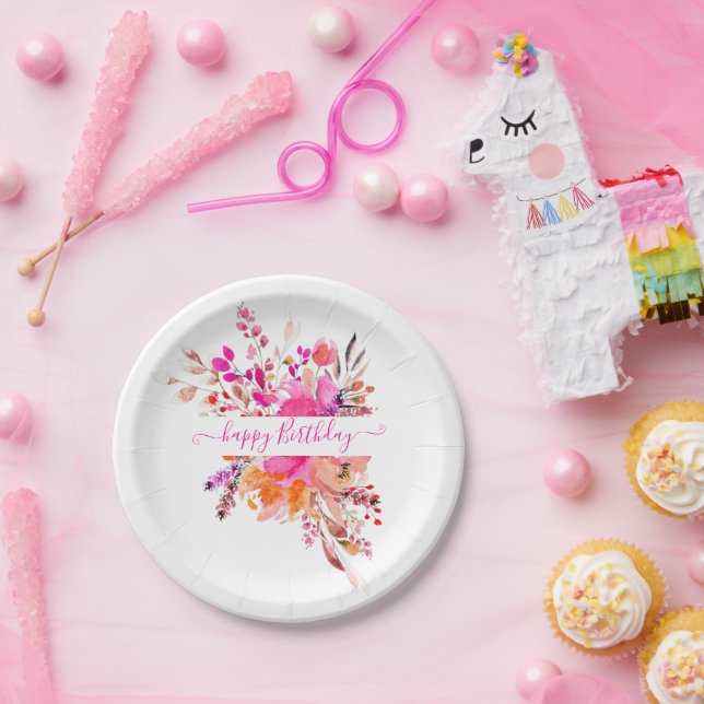 Prato De Papel Cor d'água cor-de-rosa brilhante personalizada (Festa)
