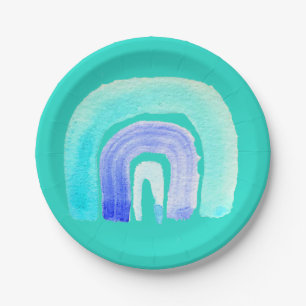 Prato De Papel Cor d'água do amor do arco-íris azul