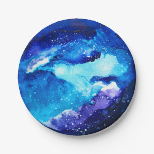 Prato De Papel Cor-de-água da galáxia nebulosa do planeta azul