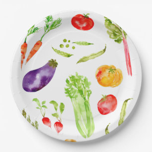 Prato De Papel Cor-de-água de legumes coloridos divertidos