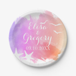 Prato De Papel Cor-de-água rosa, casamento de praia com estrelas