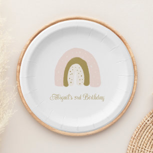 Prato De Papel Cor-de-água rosa e Dourada Festa de aniversário ar