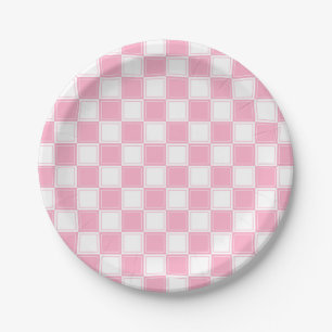 Prato De Papel Cor-de-rosa Checkered alinhado e branco