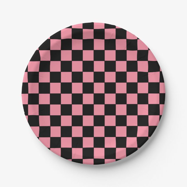 Prato De Papel Cor-de-rosa e preto verificados (Frente)
