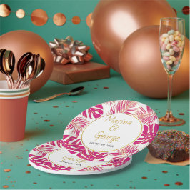 Prato De Papel Cor-de-rosa magenta moderna, casamento de folhas t