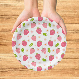 Prato de Papel Cor-de-Rosa Morango Fofo para Anive