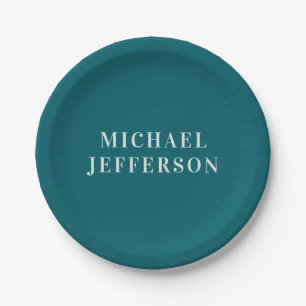 Prato De Papel Cor Personalizada de Cor Azul Teal Escuro Simples 