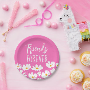 Prato De Papel Cor Personalizada dos Pontos Brancos de Amigos par