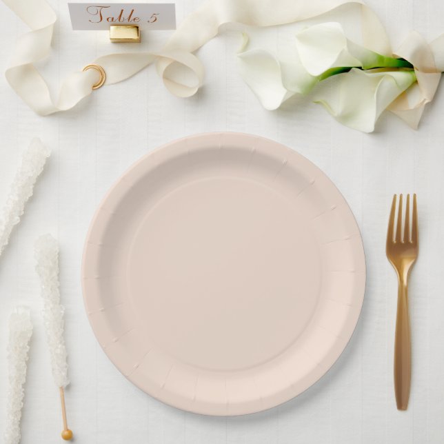 Prato De Papel Cor Rosa Champanhe Cor Sólida Plana (Casamento)