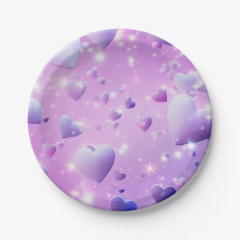 Prato De Papel Coração Brilho Roxo 