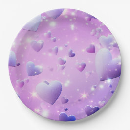 Prato De Papel Coração com Brilho Roxo