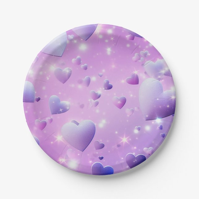 Prato De Papel Coração com Brilho Roxo  (Frente)