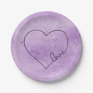 Prato De Papel Coração de Aguarela Roxo Amor Casamento Chá de Noi